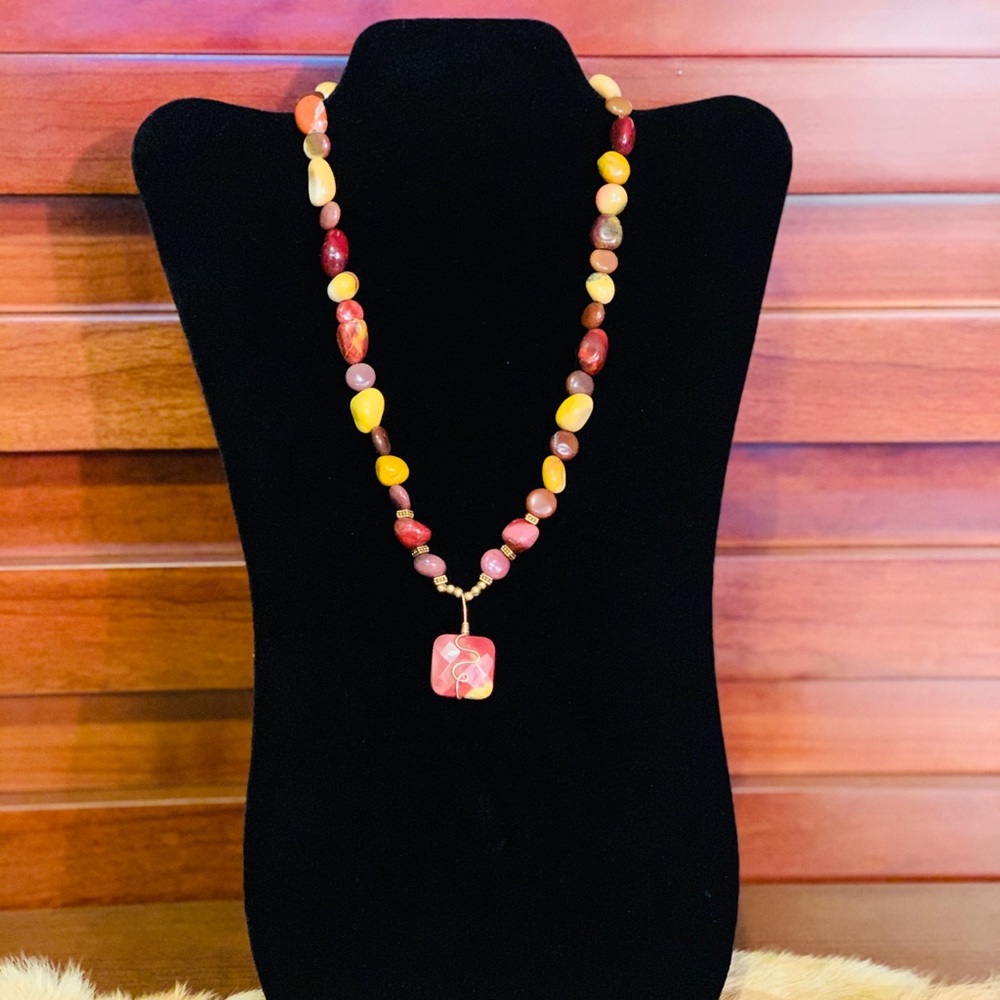 Handmade, polished stones and gold necklace